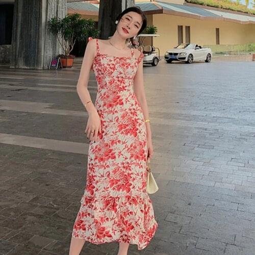 Fashion Summer Floral Print Maxi Dress Ladies Elegant Strap Backless Robe Party Birthday Beach Holiday Sundress Boho Vacation