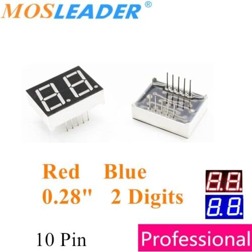Mosleader 500pcs 2 Digits 0.28" LED Display Red Blue 0.28 inch 10P Common cathode Common anode 0.28 in. Digit Digital tube