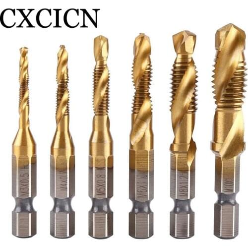 Combination Drill M3-M10 Tap Bit Set Woodworking Metric 1/4'' Hex Shank Quick Change
