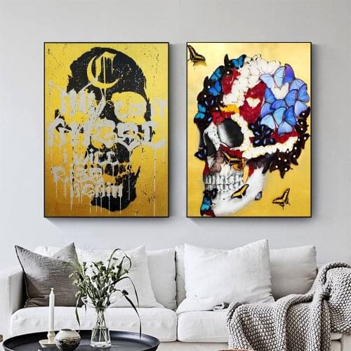 Street Graffiti Skull Abstract Butterfly Surround Wall Art Posters Print Canvas Painting Living Room Bedroom Decor Picture Mural