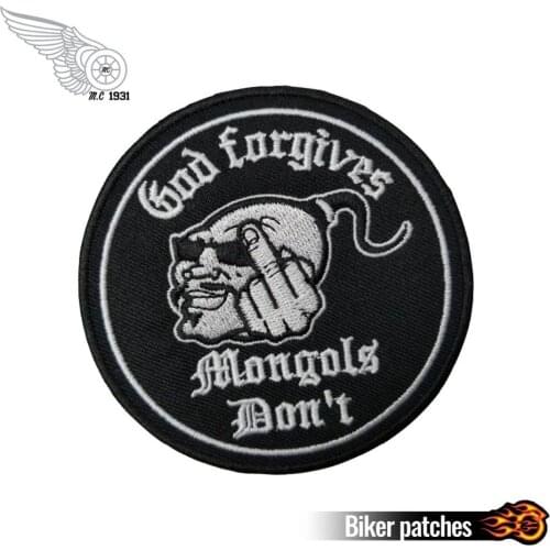 New Small God Forgives Mongols Don't Motorcycle Club Biker Embroidered Patch Iron On Clothing 10/pcs A lot Free Shipping