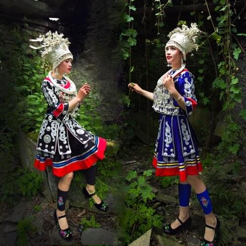 Hmong Clothes for Women Chinese Costumes Boutique Ethnic Style Performance Miao Hat Clothing Folk Dance Costume Adult Ladies