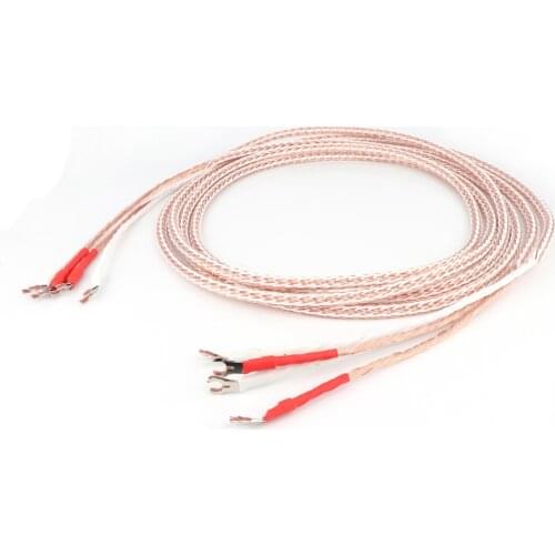 Pair 8TC OCC copper HIFI Speaker Cable hifi audio Audiophile loudspeaker Cable with rhodium plated Y spade connectors