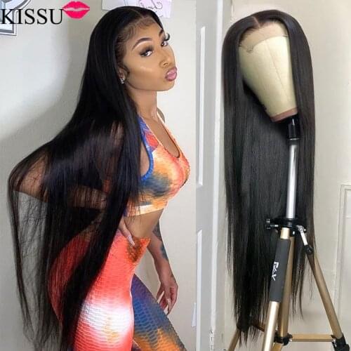 KISSU 30 36 38 40 Inch Bone Straight Lace Front Long Wig 4x4 Closure Wig Brazilian Lace Frontal Wig Human Hair Wigs For Women