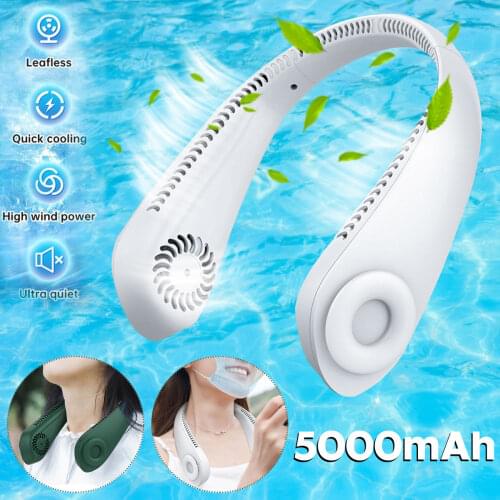 5000mAh USB Rechargeable Neck Fan Portable Bladeless Neckband Sport Fan 3 Speed Outdoor Cooling Fan Ventilador Portatil Abanicos