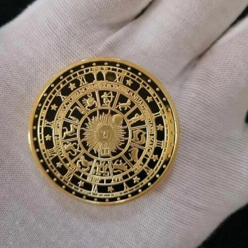 Gold Plated Sun Moon Divination Coin Lucky Constellation Collection Art P9YB