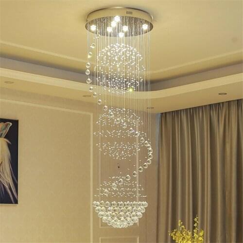 Modern Long LED Spiral Living Crystal Chandeliers Lighting Indoor Fixture for Staircase Stair Lamp Showcase Bedroom Hotel Hall