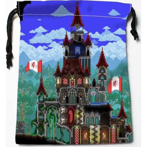 Terraria Drawstring Bags HD Print 18X22CM New Arrival Soft Satin Fabric Resuable Storage Clothes Bag Shoes Bags 12.2
