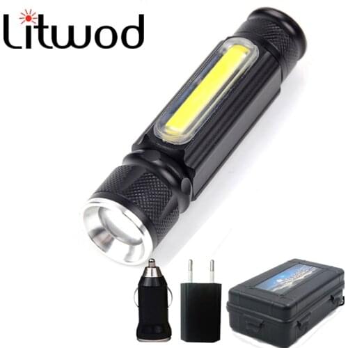 Super Bright 4000LM XM-L T6 / COB LED Flashlight Zoomable 3 Modes Aluminum Lanterna Camping Torch Built-in battery USB Charge