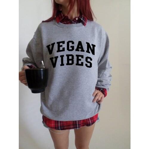 Vegan Vibes Crewneck Sweatshirt greys Unisex tumblr sweatshirt fashion Vegan vibes Jumper long sleeve aesthetic tops