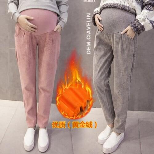 Spring Corduroy Maternity Straight Pants Autumn Belly Pants Clothes for Pregnant Women High Waist Pregnancy Trousers Winter Warm
