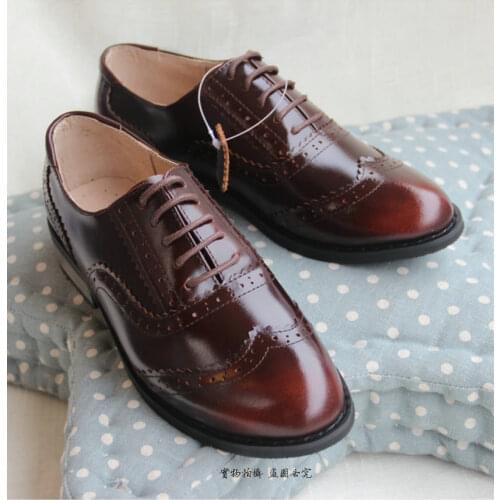 Genuine Leather Vintage Brown Brockden Carved Flat-Bottomed Oxfords Shoes Flat Heel Shoes Handmade Custom Big Size Shoes