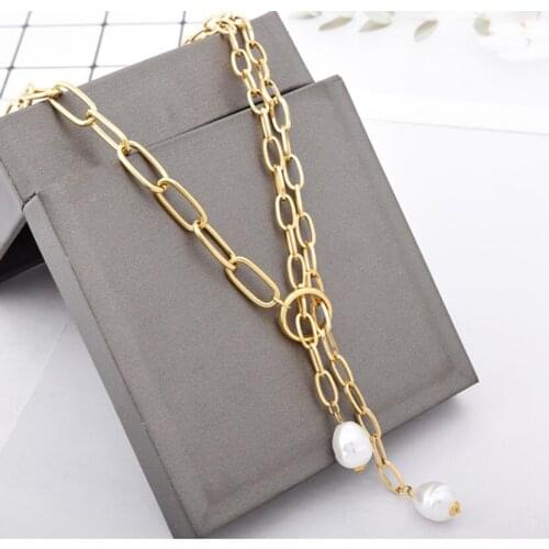 XIYANIKE 316L Stainless Steel Gold Color Pearl Pendant Necklaces For Unisex Double Layer Choker 2021 Trend Fashion Gift Jewelry