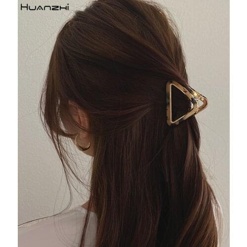 HUANZHI Korea Ins Medium Metal Geometric Hollow Gripping Clip Triangle Hairpin for Women Girl Hair Accessories Hair Style Make