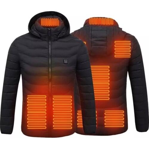2021 NWE Men Winter Warm USB Heating Jackets Smart Thermostat Pure Color Hooded Heated Clothing Waterproof Warm Jackets
