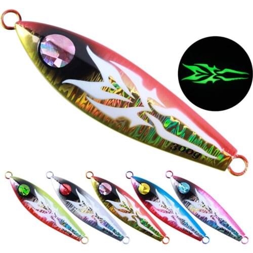 5PCS Sea Boat Slow Jig Saltwater Fishing Luminous Metal Jigging Lure Bass laser Trolling Bait Bass Trout 80/100/120/150/200/300g