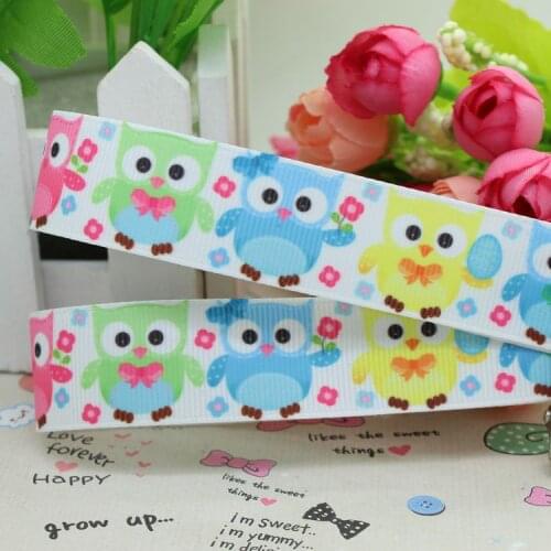 DHK 7/8'' Free shipping owl cartoon printed grosgrain ribbon hair bow diy party decoration wholesale OEM 22mm B18