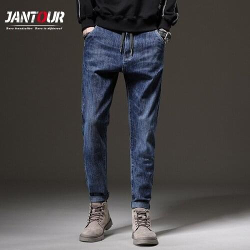 Autumn Winter Thicken Men Jeans Casual Vintage Jeans Classic Bule Black High Elasticity Man Trousers Work Pants Big Size 28-38
