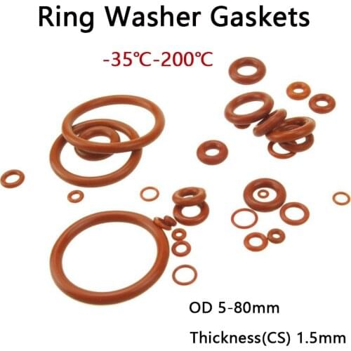Food Grade Red Silicone O-Ring OD 36-80mm Ring Washer Gaskets Thickness 1.5mm Waterproof And Heat-Resistant 5/10/20/50pcs
