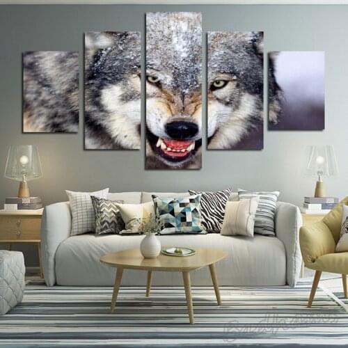 Canvas Painting Wall Art with Frameless 5 Pieces Husky-Like Wolf Animals Printing Crafts Posters Decorate Home