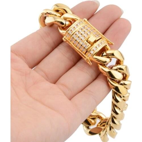 18mm Wide Cool Huge 316L Stainless Steel Charming Gold Color Jewelry Miami Cut Cuban Curb Chain Mens Boy Bracelet Bangle 7"-11"