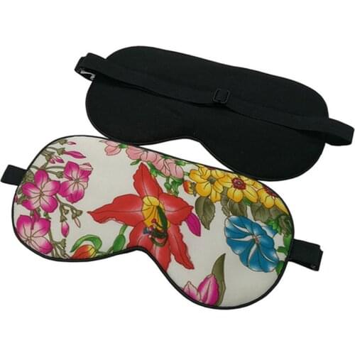100% Pure Silk Sleep Eye Mask Floral Pattern Silk Eyeshade Soft Blindfold Travel Relax Aid Adjustable Multicolor