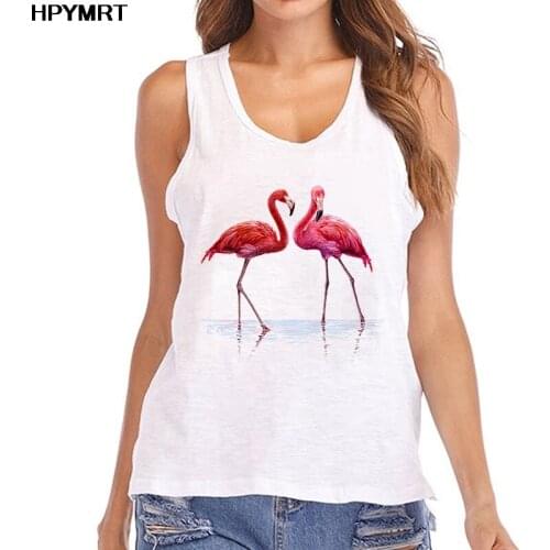 Summer Fashion Harajuku Casual Kawaii Flamingo Printing Tank Tops Women Streetwear White kawaii Vest Female sleeveless Clothing
