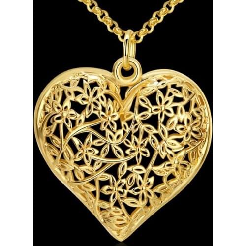 Fashion Creace tive Hollow Pattern Chain Gold Filled Womens Heart-shaped Necklace