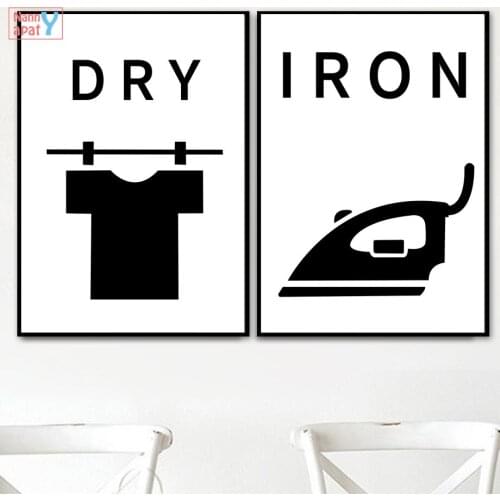 Bathroom Wall Decor Wash Dry Fold Iron Laundry Sign Black White Wall Art Canvas Painting Nordic Posters And Prints Home Decor
