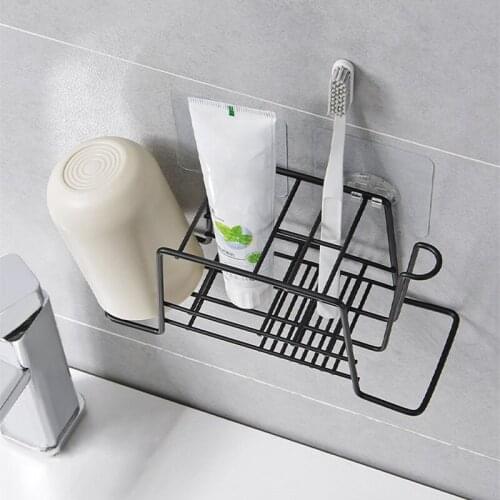 Toothbrush Holder Tooth Cup Mug Cup Set without Drilling Wall-mounted Storage Rack with Adhesive for Bathroom