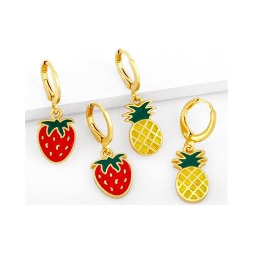 2021 New Japan Korean Strawberry watermelon pineapple Fruit Shaped Drop Earrings For Women Sweet Girls Cute Jewelry Gifts