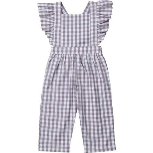 New Toddler Kid Baby Girls Ruffles Plaid Romper Suspender Jumpsuit Playsuit Sunsuit Clothes Casual