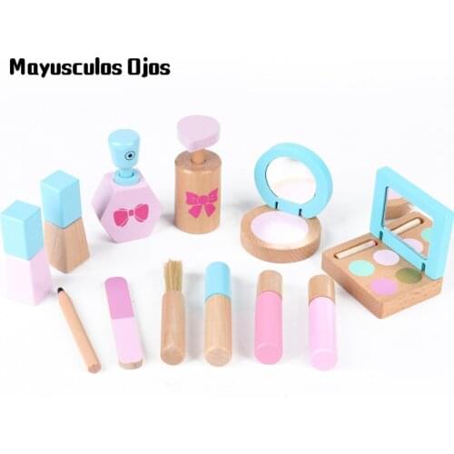 New Product Wooden Play House Makeup Toy Simulation Cosmetic Bag Girl Makeup Toy Set