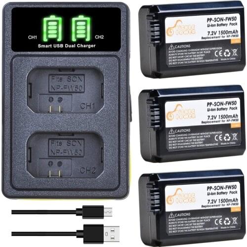 NP-FW50 NP FW50 Camera Battery + LED USB Dual Charger with Type C Post for Sony Alpha a6500 a6300 a6000 a5000 a3000 NEX-3 a7R