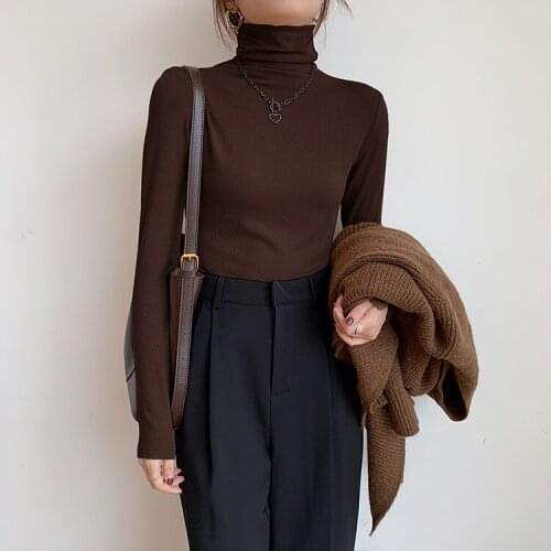 2021 Autumn Women Pullover Tops Female Knitted Sweaters Solid Concise Turtleneck Elasticity Elegant Office Lady Casual All Match