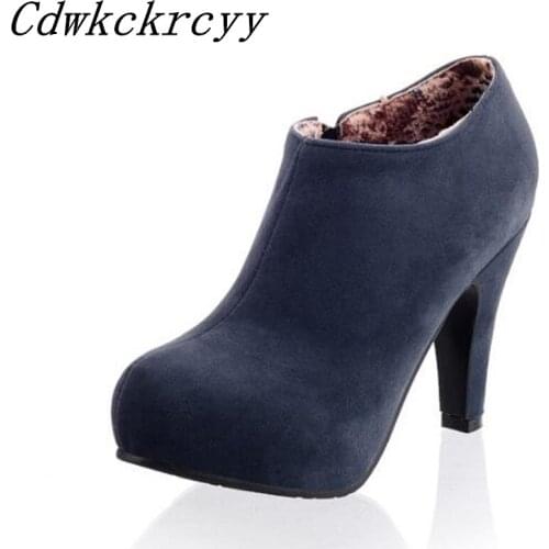 Autumn and winter New style Fine heel Pure color Round head Suede Minimalism lady Short tube Side zipper Women Boots size 34-45