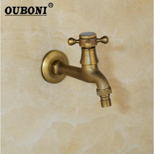 OUBONI Antique Brass 1 Handle Wall Mounted Mop Water Tap Garden Washing Machine Faucet Cold Cross