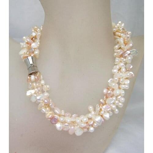 Unique Pearls jewellery Store White Baroque Real Freshwater Pearl Necklace Magnet Clasp Charming Women Gift Fine Jewelry