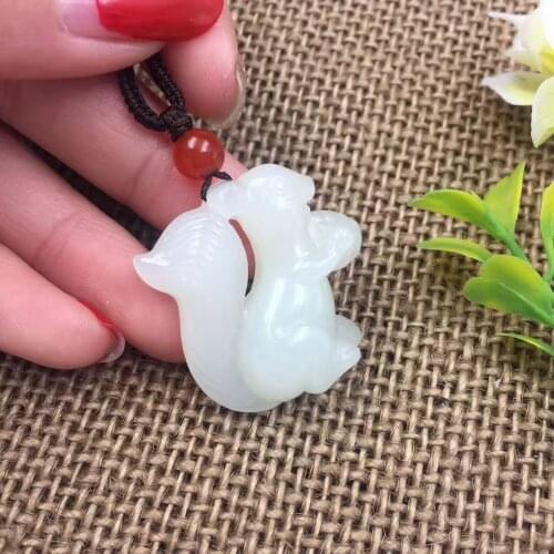 Natural hetian white jade pendant handcarved cartoon little squirrel jade pendants necklace jade gift necklaces jade jewelry