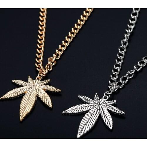 Trendy Vintage Leaf Shape Two Color Antique Silver Plated Punk Hiphop Rock Style Necklace for Women Girl Retro Party Jewelry