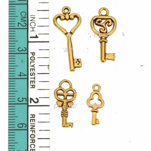 Keys Charms Handicrafts Bracelets Necklaces DIY Heart Small Antique Gold Metal Alloy Fashion Classic Jewelry Accessories 100pcs