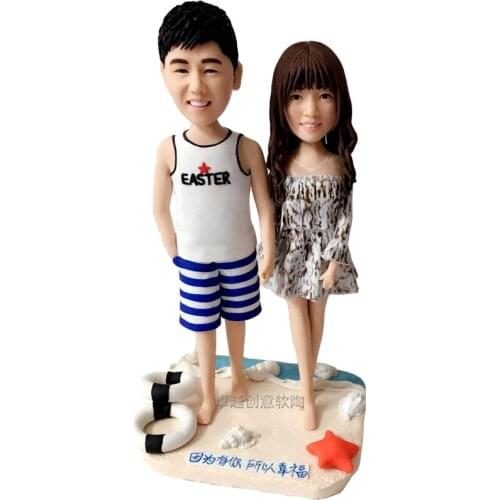 Polymer Clay Hand-made 18cm Height Doll Lover Couples Friends Kids Double Figures Puppets for Valentines Gift Wedding Cake