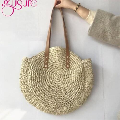 Gusure Casual Ladies Large Tote Handbag Hand-woven Straw Bags Popularity Women Shoulder Bag Summer Vacation Holiday Big Bags