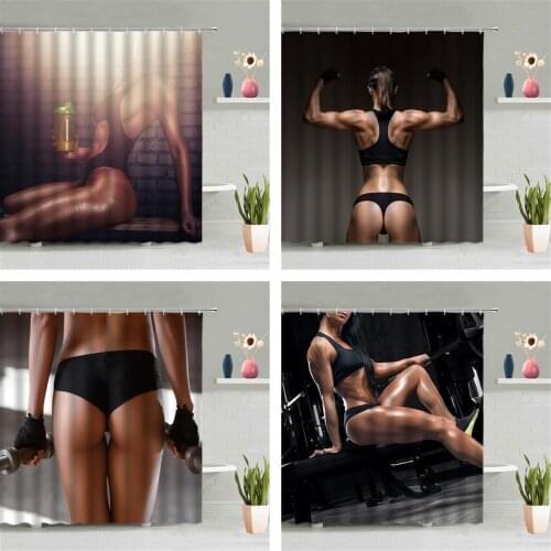 Sexy Woman Fitness Sports Shower Curtain Beautiful Hot Girl Good Figure Bathroom Accessories Set Bath Screen Home Decor Cheap