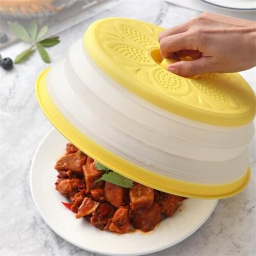 Foldable Microwave Oven Lid Colander Filter Fruit and Vegetable Cleaning and Fresh-keeping Microwave Oven Splash Cover