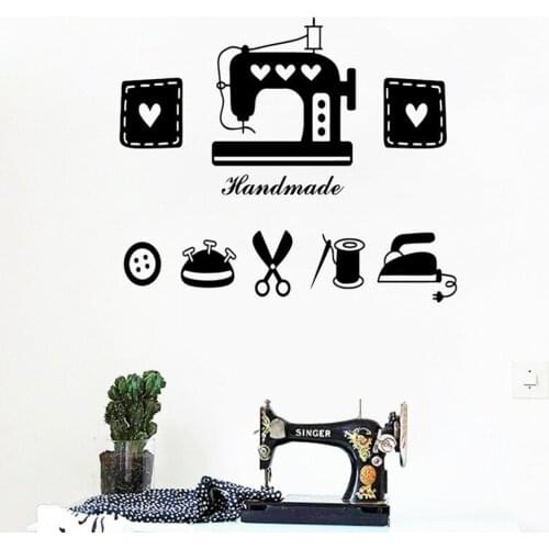 Tailors Shop Wall Decals Woman Room Home Decoration Sewing Machine Iron Scissors Vinyl Wall Sticker Clothes Store Decor Y655