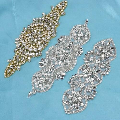 High Quality 1Pcs/Lot Clear Rhinestone Applique Bridal Stone And Crysta Handmade Flower Wedding Decoration Motif Patches