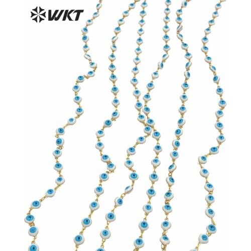 WT-RBC182 WKT Factory Wholesale Price Chain For Jewelry Evil Eye Rosary Drop Oil Chain Fashion Blue DIY Jewelry Chain