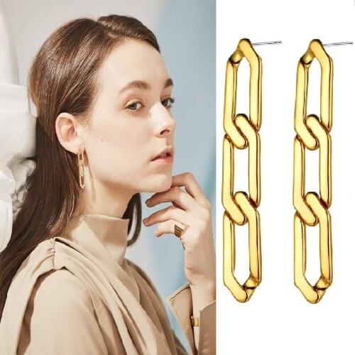 18K Gold Chain Earrings for Women Fashion Punk Jewelry Smooth Stainless Steel Base Solid Metal Non Fading Wedding Birthday Gifts