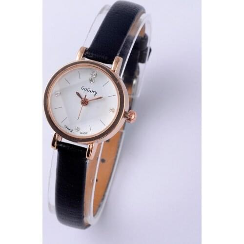 2021 Mini Ladies Watches Top Luxury Brand Gogoey Ultra Thin Rhinestone Crystal Designer Black Clock Women Leather Quartz Watch